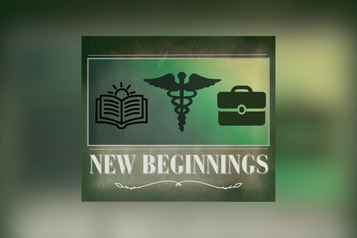 the words new beginnings with medical symbols on a poster