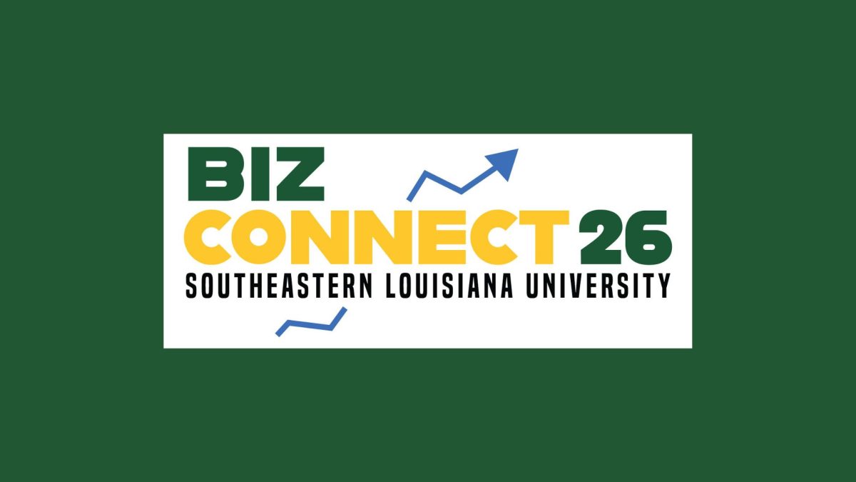 the words biz connect 26 southeastern lousiana university on a poster