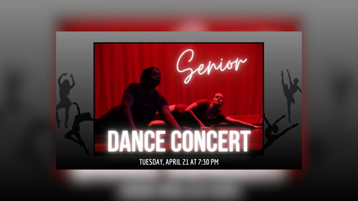 a poster of 2 dancers performing that says senior dance concert