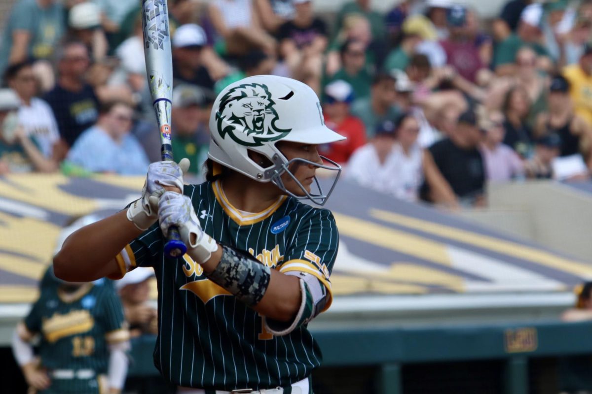 Maria Detilier prepares to bat at home plate during the 2025 Baton Rouge Regional final against Nebraska after the Lady Lions eliminated LSU.